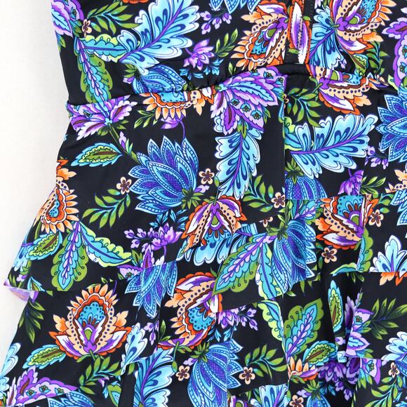 Swim Solutions Women Floral Boho V-Neck Tummy Control Tiered Swimdress Size US 8 - Picture 3 of 6
